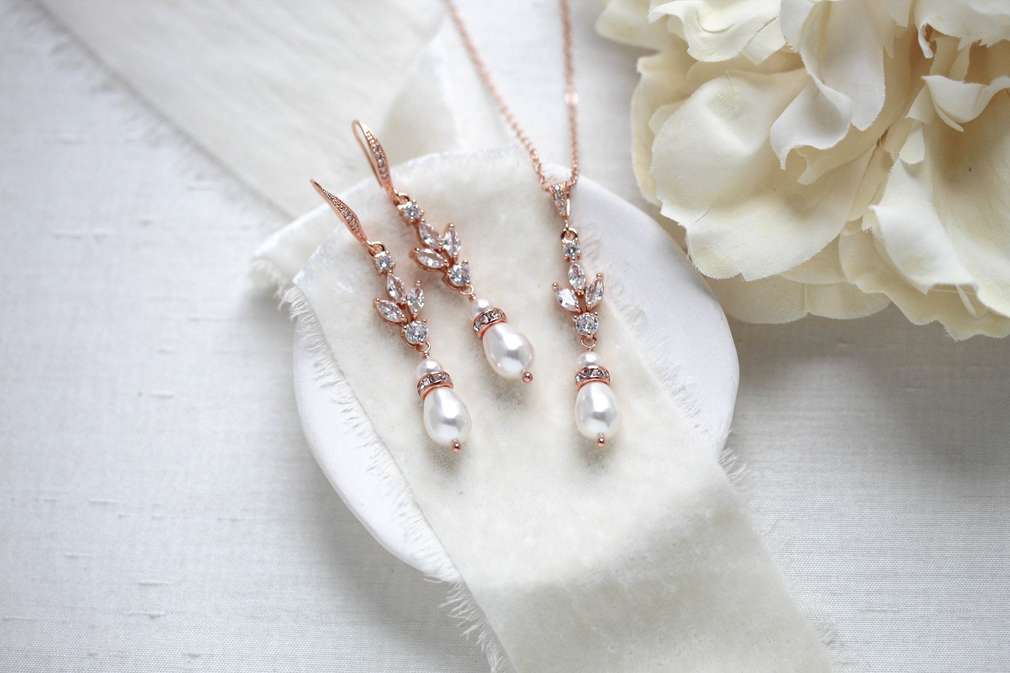 Rose gold Cubic Zirconia Bridal or Bridesmaid jewelry set - LAUREN - Treasures by Agnes