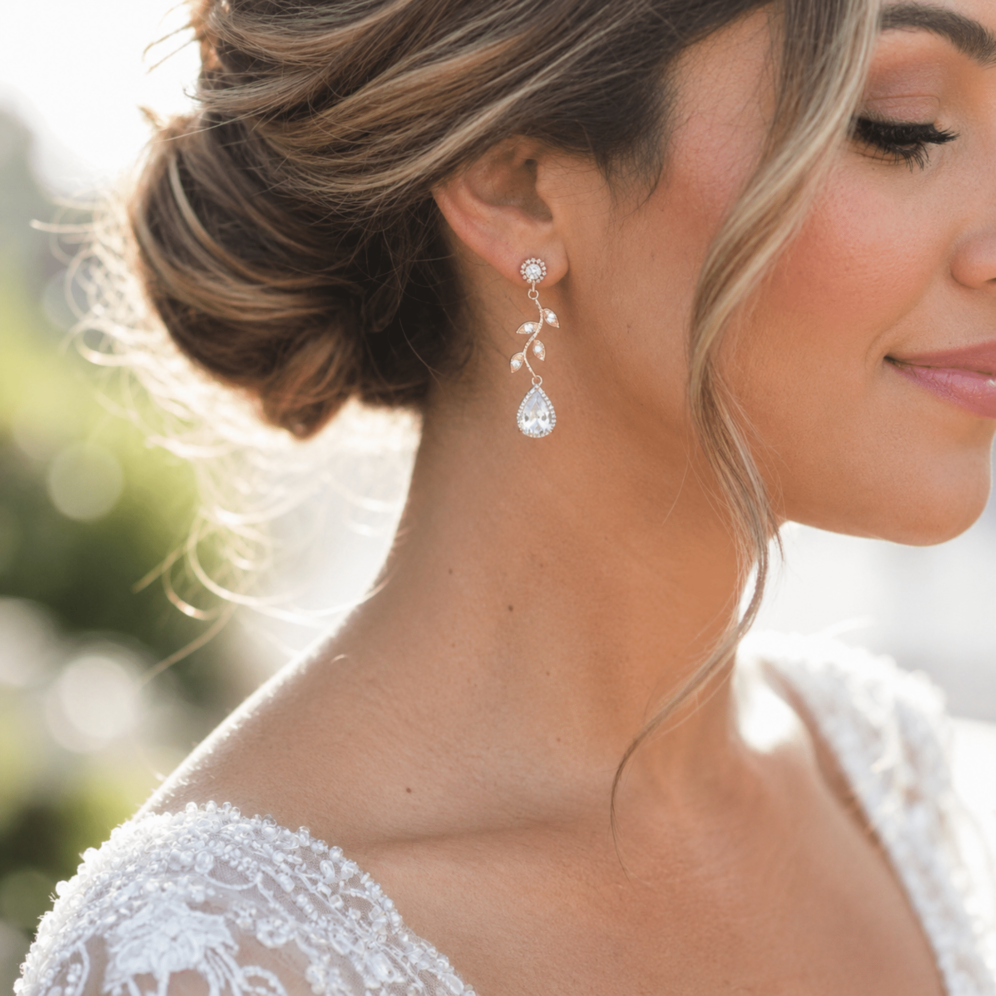 Rylie Rose gold Bridal Cubic Zirconia Earrings | Teardrop Wedding Drop Earrings - Treasures by Agnes