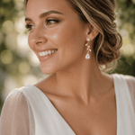 Rylie Rose gold Bridal Cubic Zirconia Earrings | Teardrop Wedding Drop Earrings - Treasures by Agnes