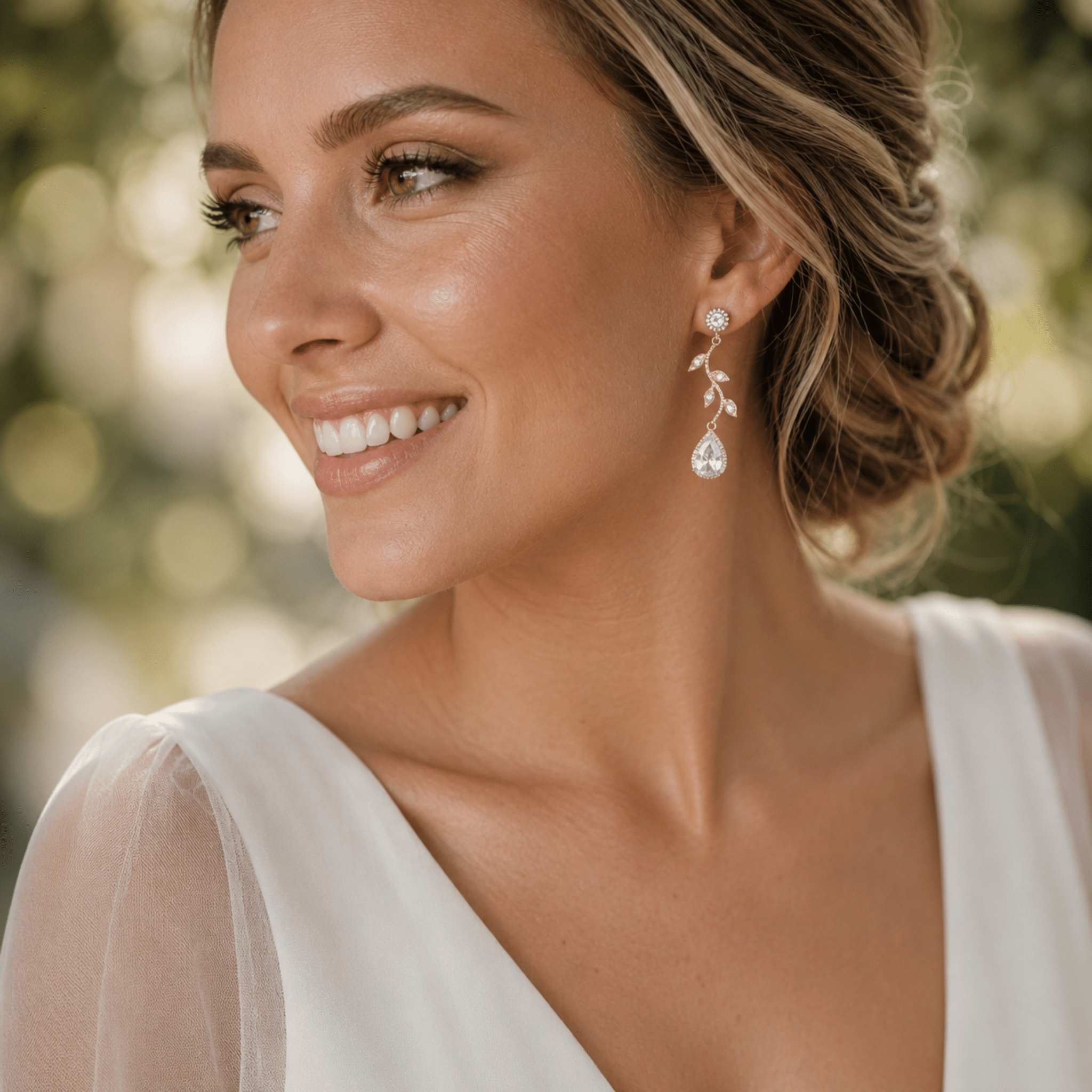 Rylie Rose gold Bridal Cubic Zirconia Earrings | Teardrop Wedding Drop Earrings - Treasures by Agnes