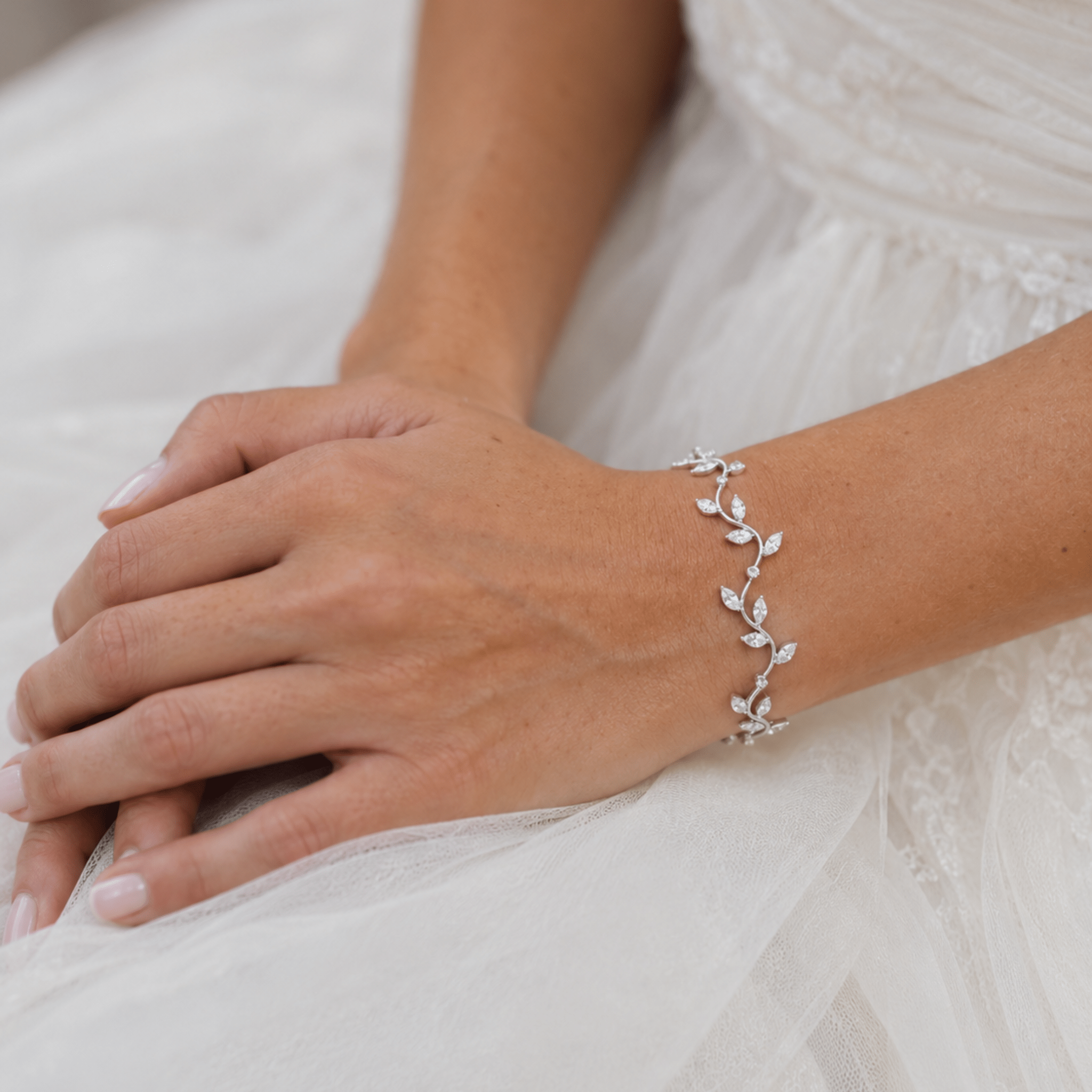 Rylie Rose Gold CZ Leaf Bridal Bracelet - Treasures by Agnes