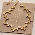 Rylie Rose Gold CZ Leaf Bridal Bracelet - Treasures by Agnes