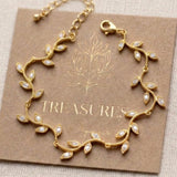 Rylie Rose Gold CZ Leaf Bridal Bracelet - Treasures by Agnes
