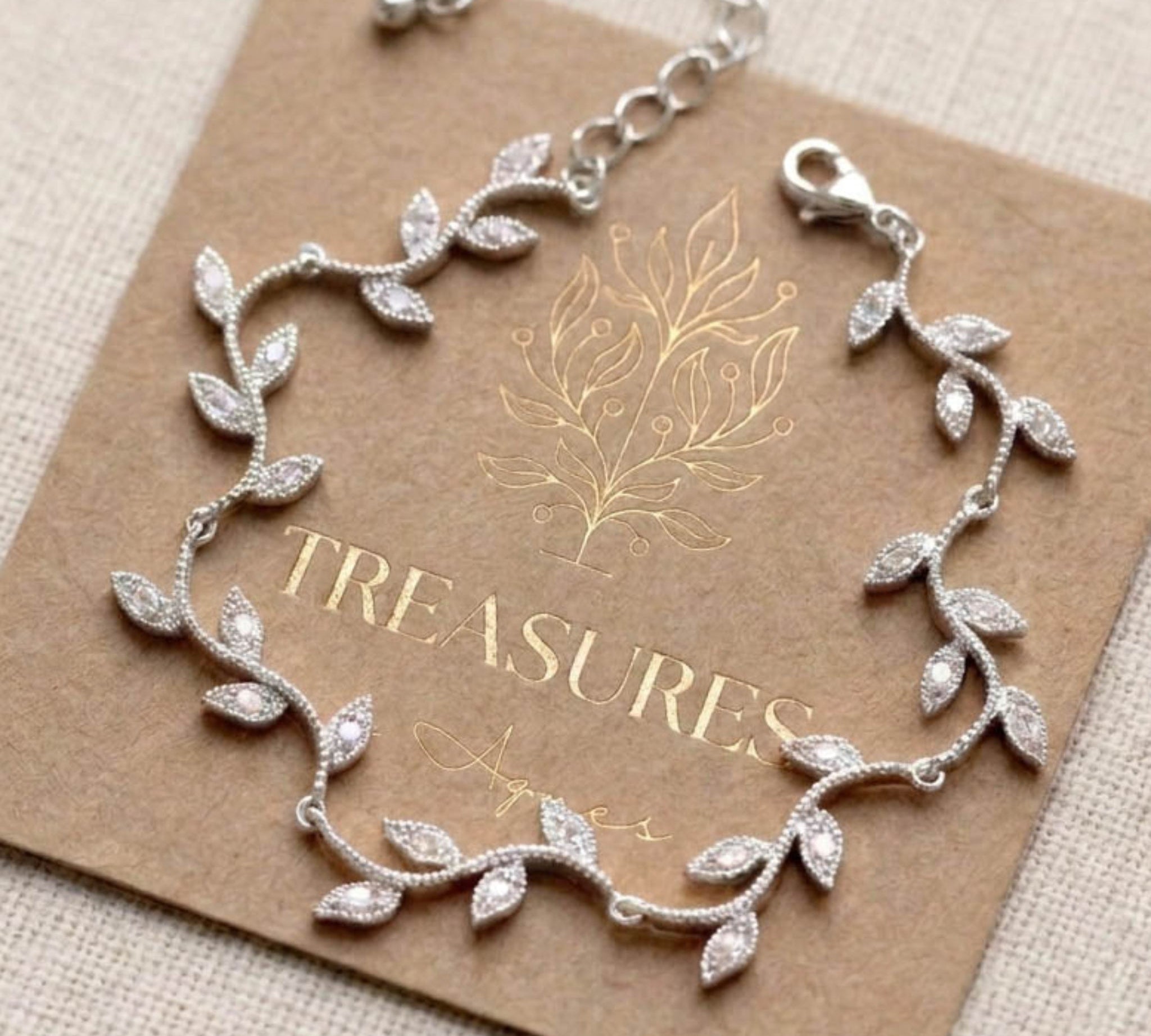 Rylie Rose Gold CZ Leaf Bridal Bracelet - Treasures by Agnes
