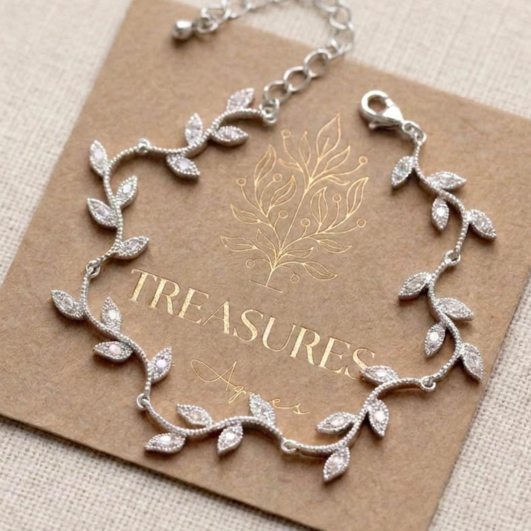Rylie Rose Gold CZ Leaf Bridal Bracelet - Treasures by Agnes