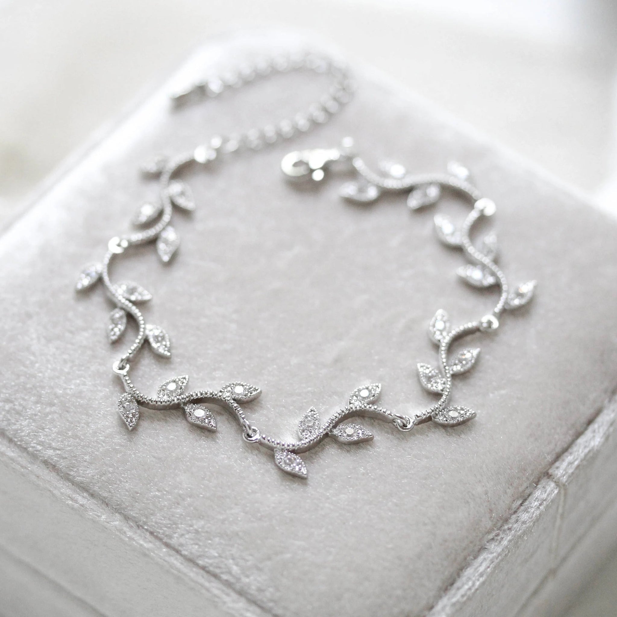 Rylie Rose Gold CZ Leaf Bridal Bracelet - Treasures by Agnes