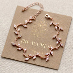 Rylie Rose Gold CZ Leaf Bridal Bracelet - Treasures by Agnes
