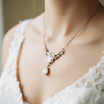 Sarah Bridal Necklace – White Opal & Golden Shadow Austrian Crystals - Treasures by Agnes
