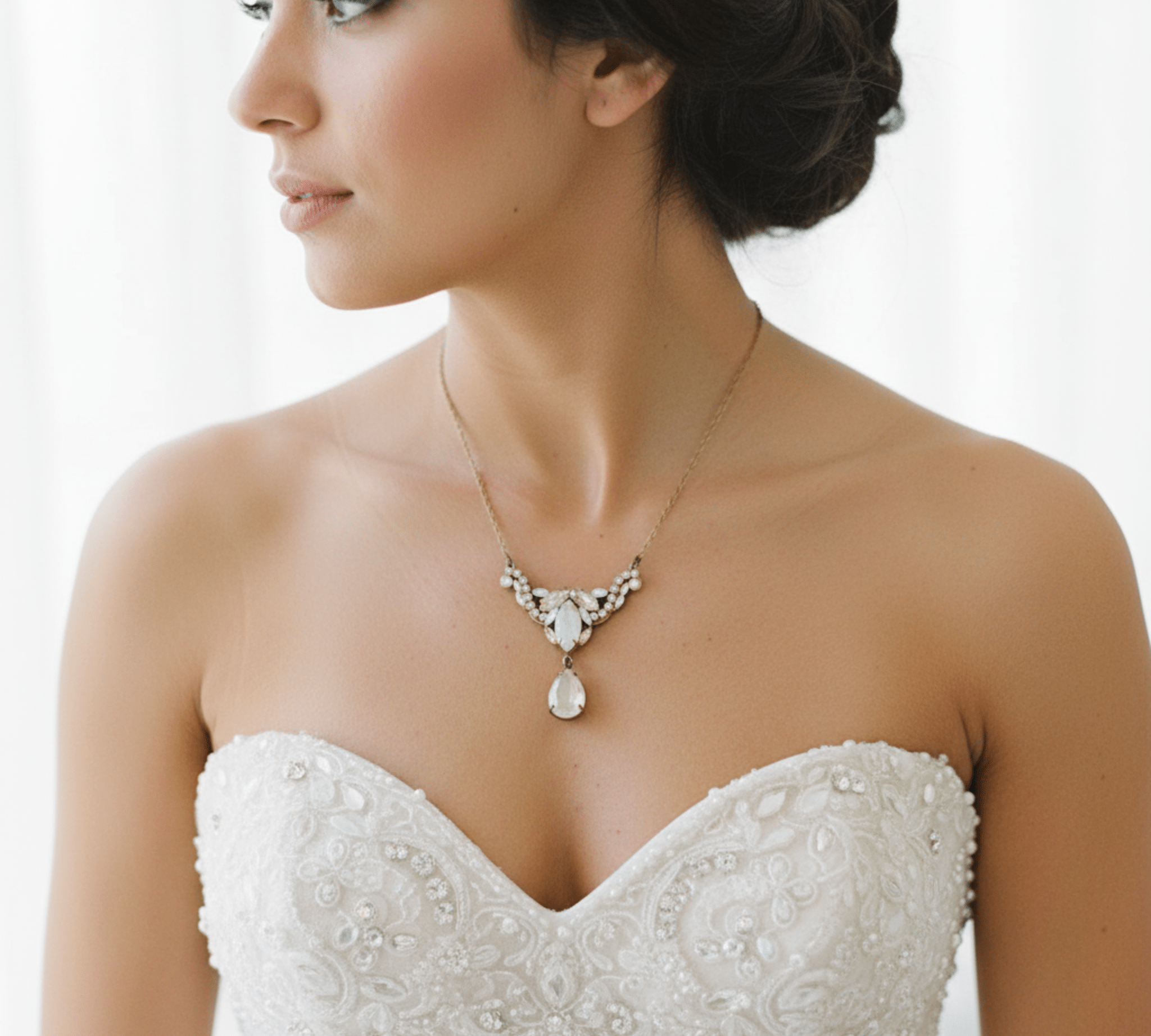 Sarah Bridal Necklace – White Opal & Golden Shadow Austrian Crystals - Treasures by Agnes