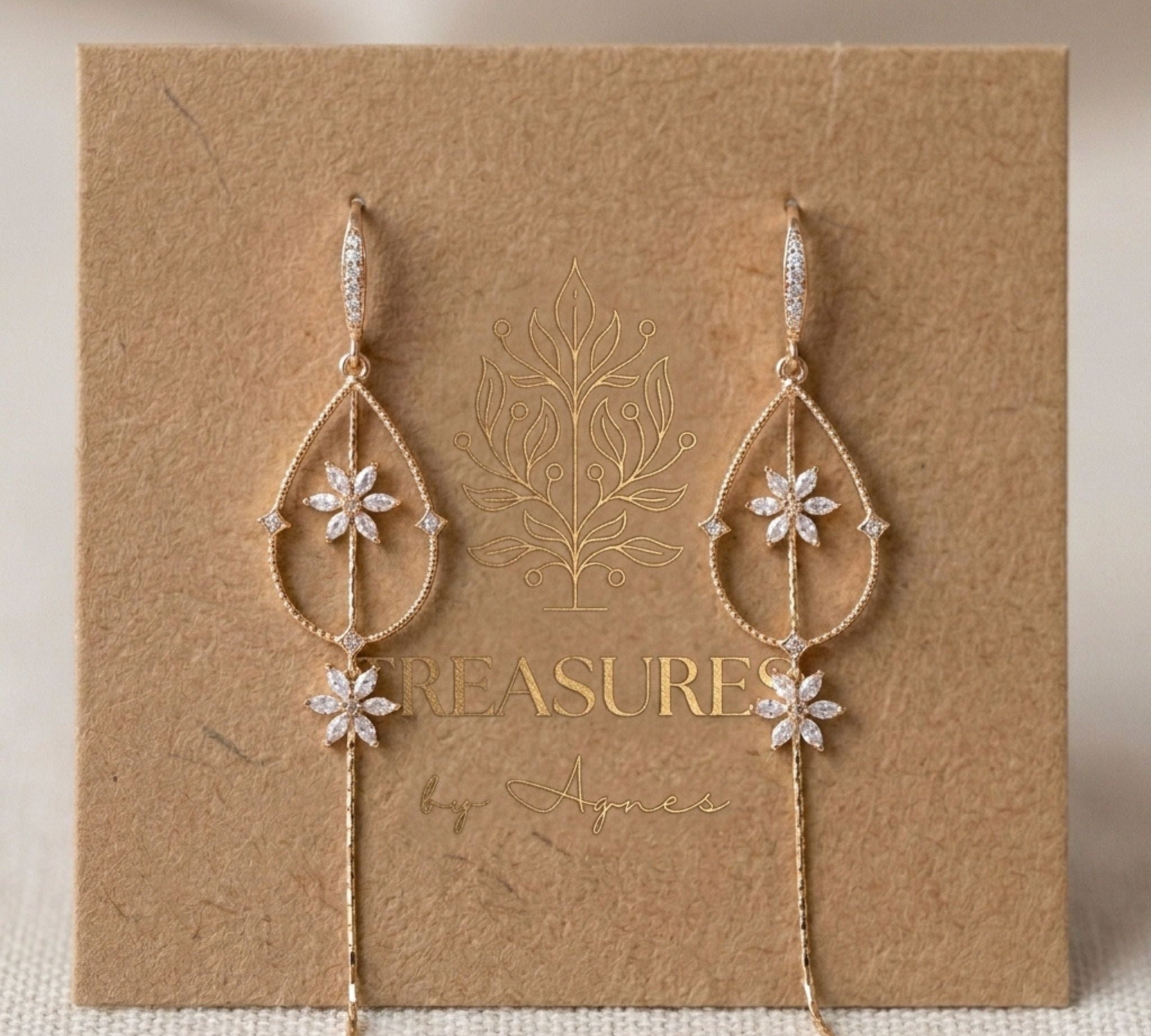 Seraphina Gold CZ Bridal Earrings - Treasures by Agnes