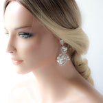 Silver Floral Bridal earrings with white opal crystals - LISA - Treasures by Agnes