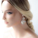 Silver Floral Bridal earrings with white opal crystals - LISA - Treasures by Agnes