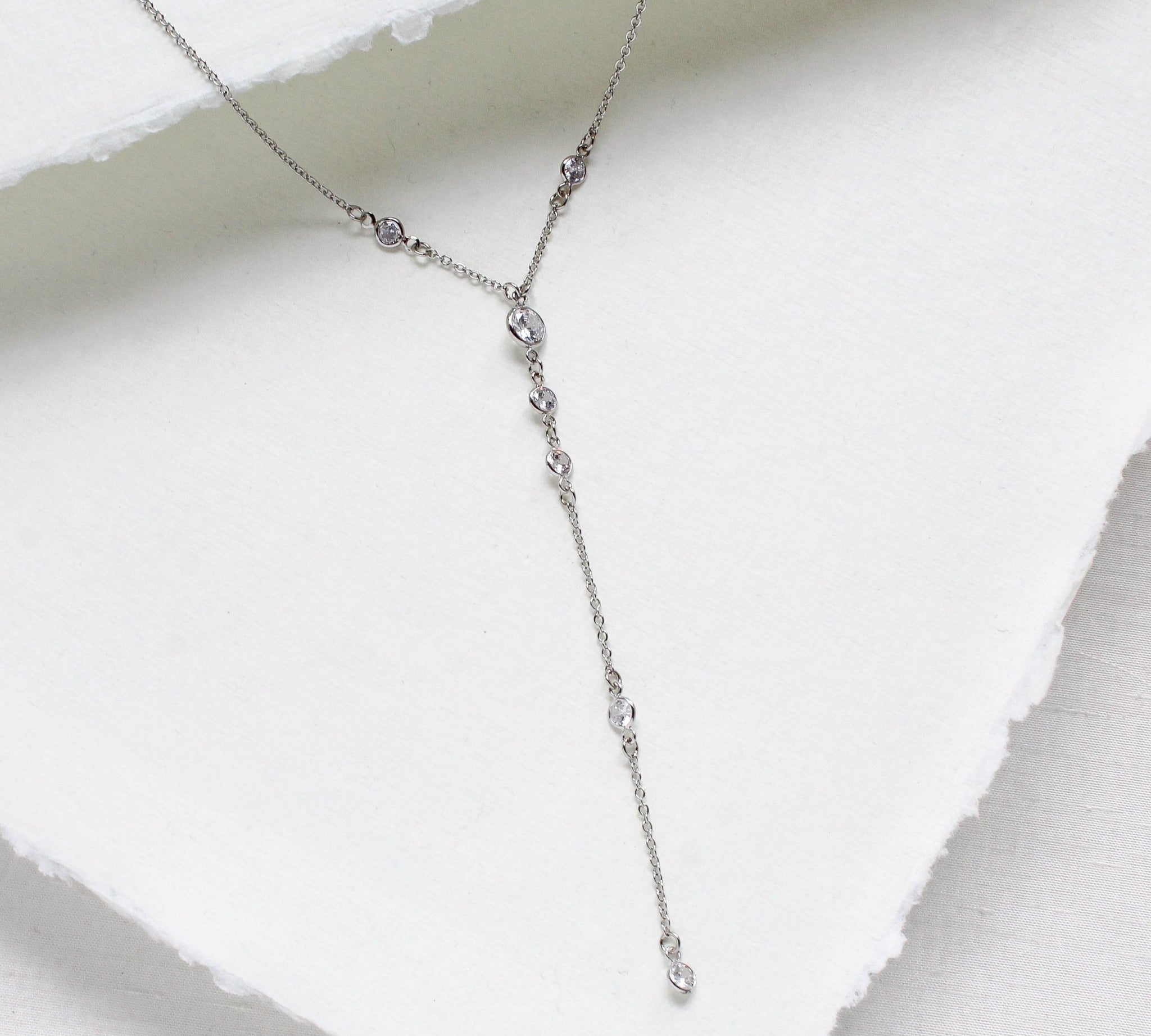 Simple Y style necklace with simulated diamonds - SERENITY - Treasures by Agnes