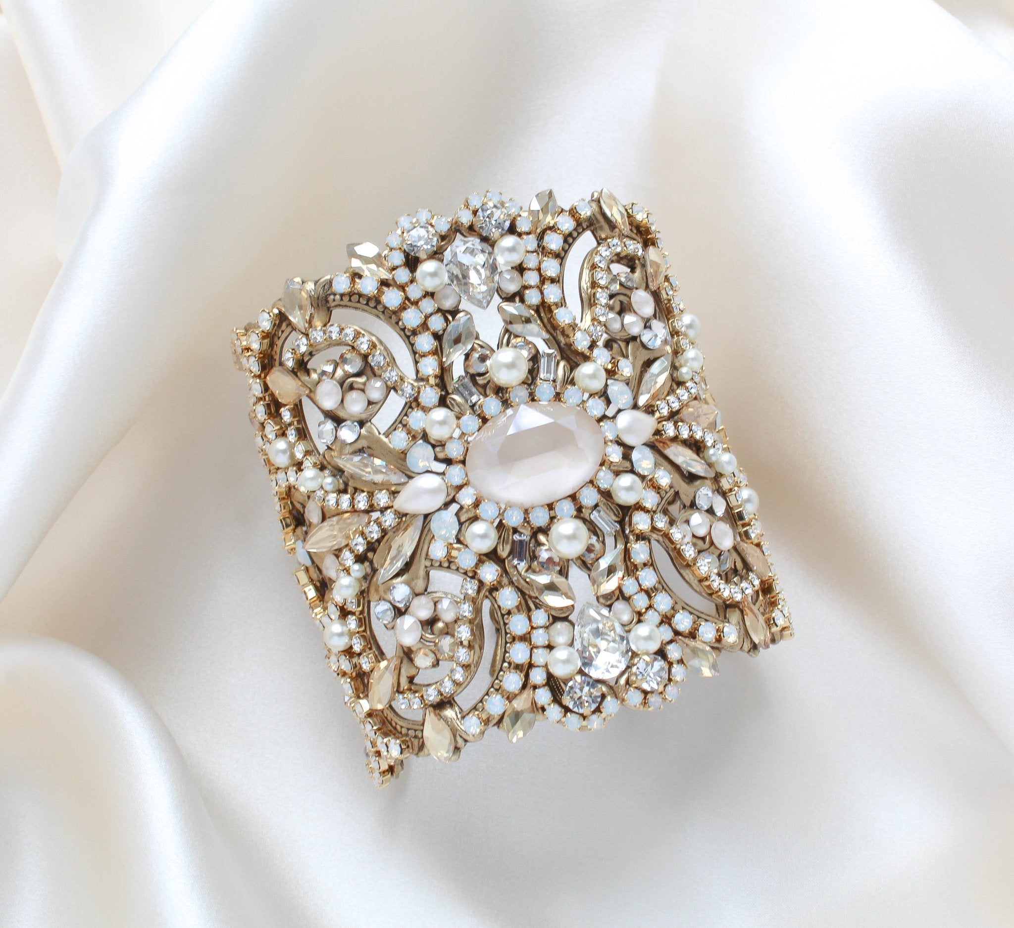 Statement Wedding cuff bracelet with Austrian crystals - RAYNE - Treasures by Agnes