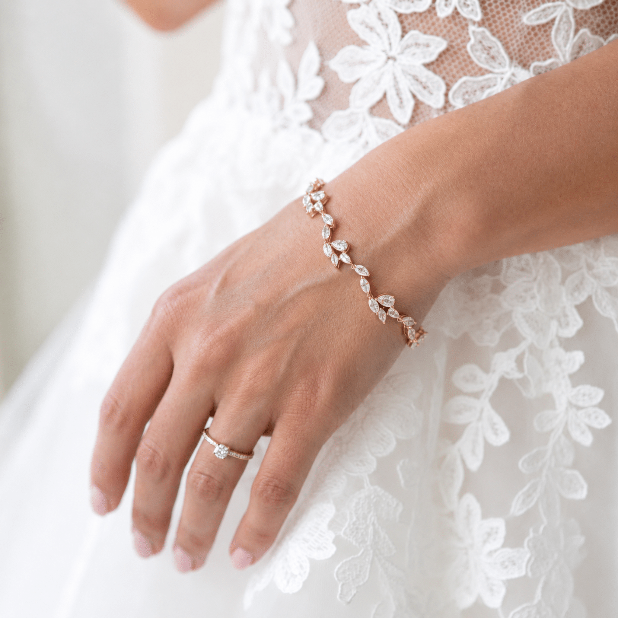 Thalia Rose Gold CZ Bracelet – Marquise Cubic Zirconia Bridal Bracelet - Treasures by Agnes