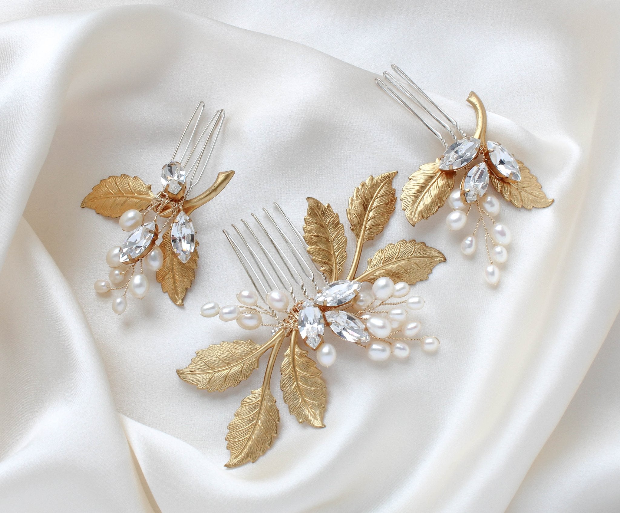 Three piece crystal bridal hair comb set -DAWN - Treasures by Agnes
