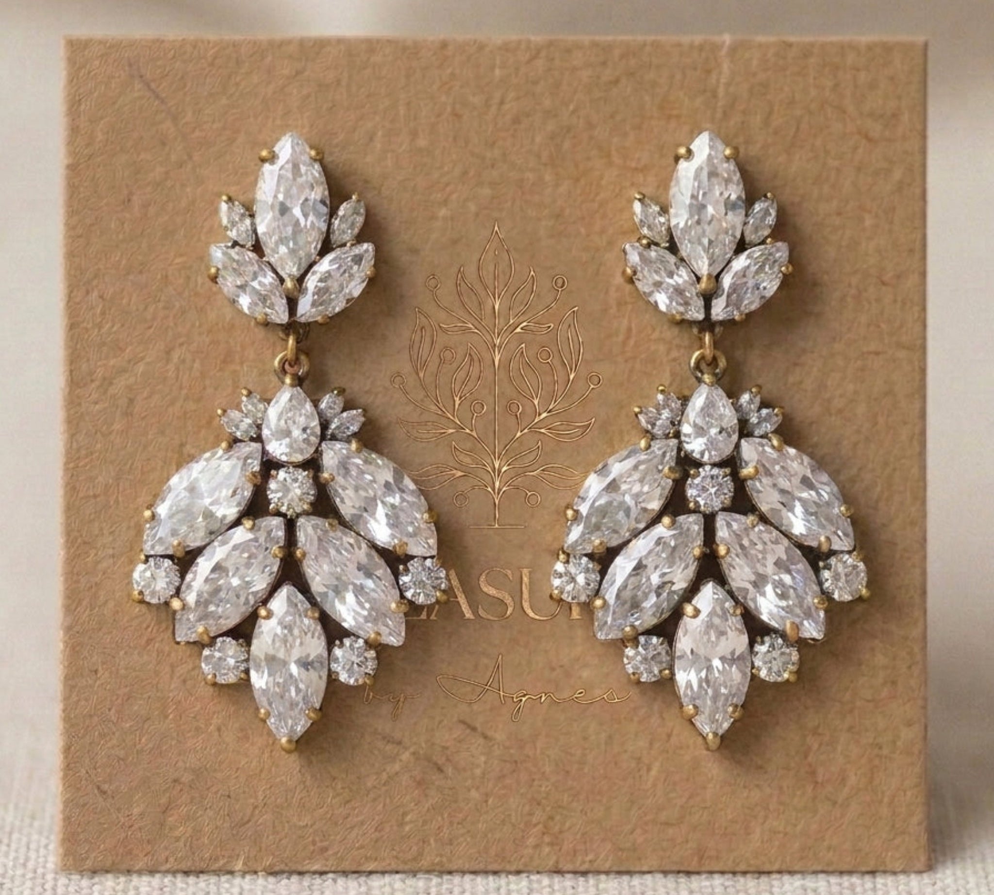 Tiffany Swarovski Crystal Bridal Statement Earrings - Treasures by Agnes