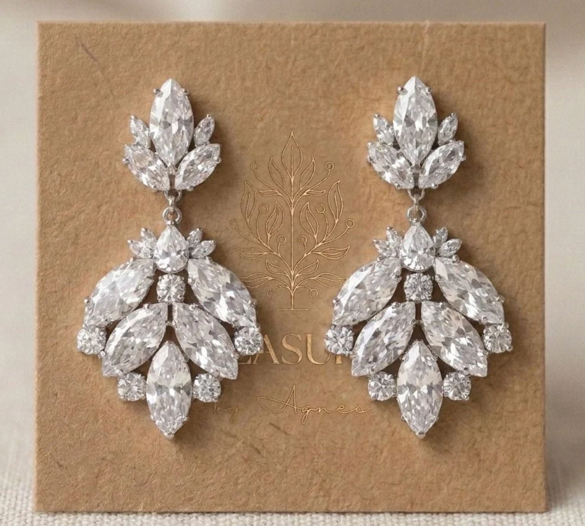 Tiffany Swarovski Crystal Bridal Statement Earrings - Treasures by Agnes