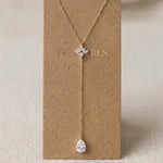 Emma gold CZ bridal lariat necklace with sparkling CZ centerpiece and teardrop CZ drop by Treasures by Agnes.