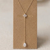 Emma gold CZ bridal lariat necklace with sparkling CZ centerpiece and teardrop CZ drop by Treasures by Agnes.