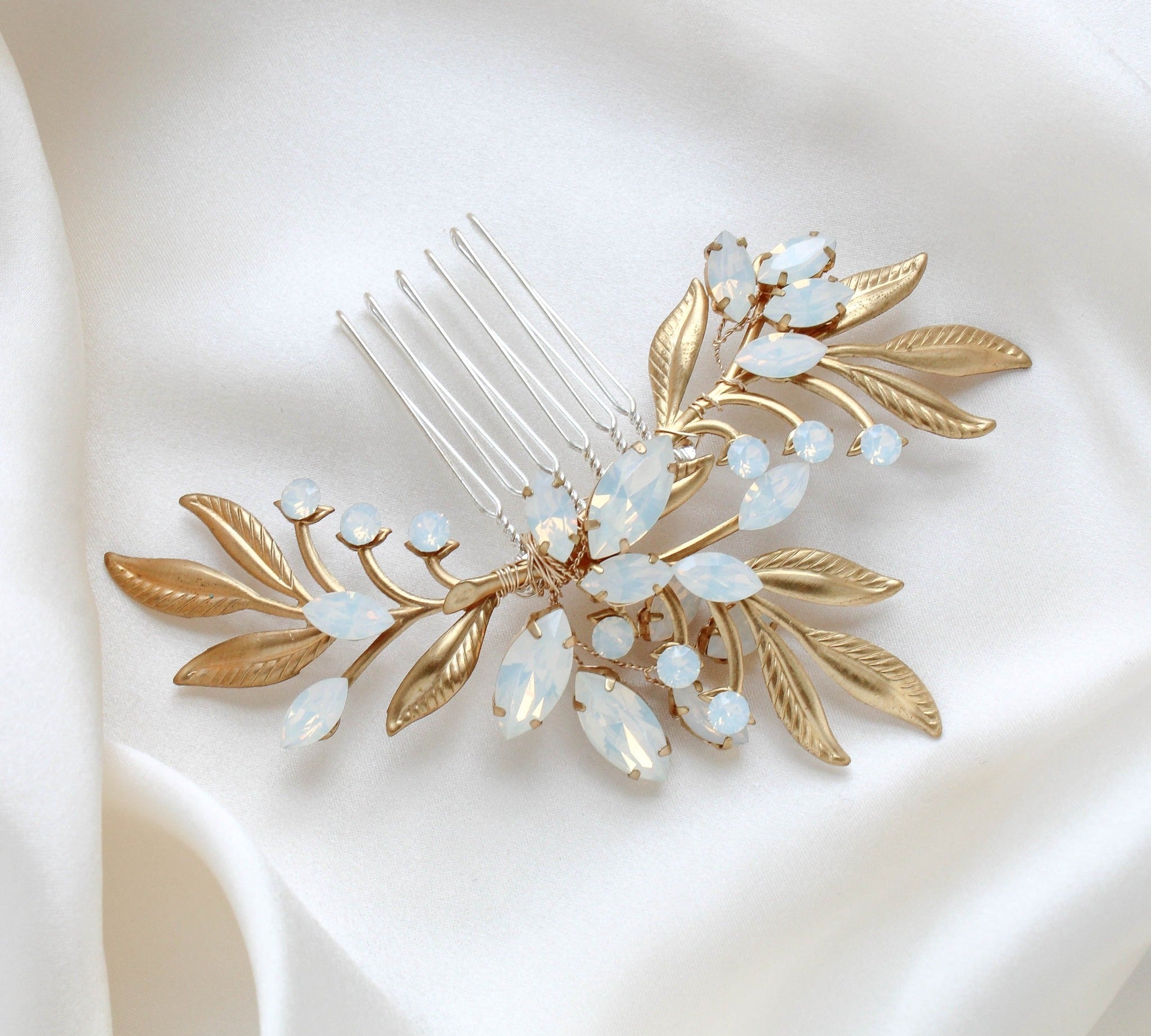 White opal crystal floral wedding hair piece- LAINA - Treasures by Agnes