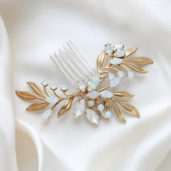 White opal crystal floral wedding hair piece- LAINA - Treasures by Agnes