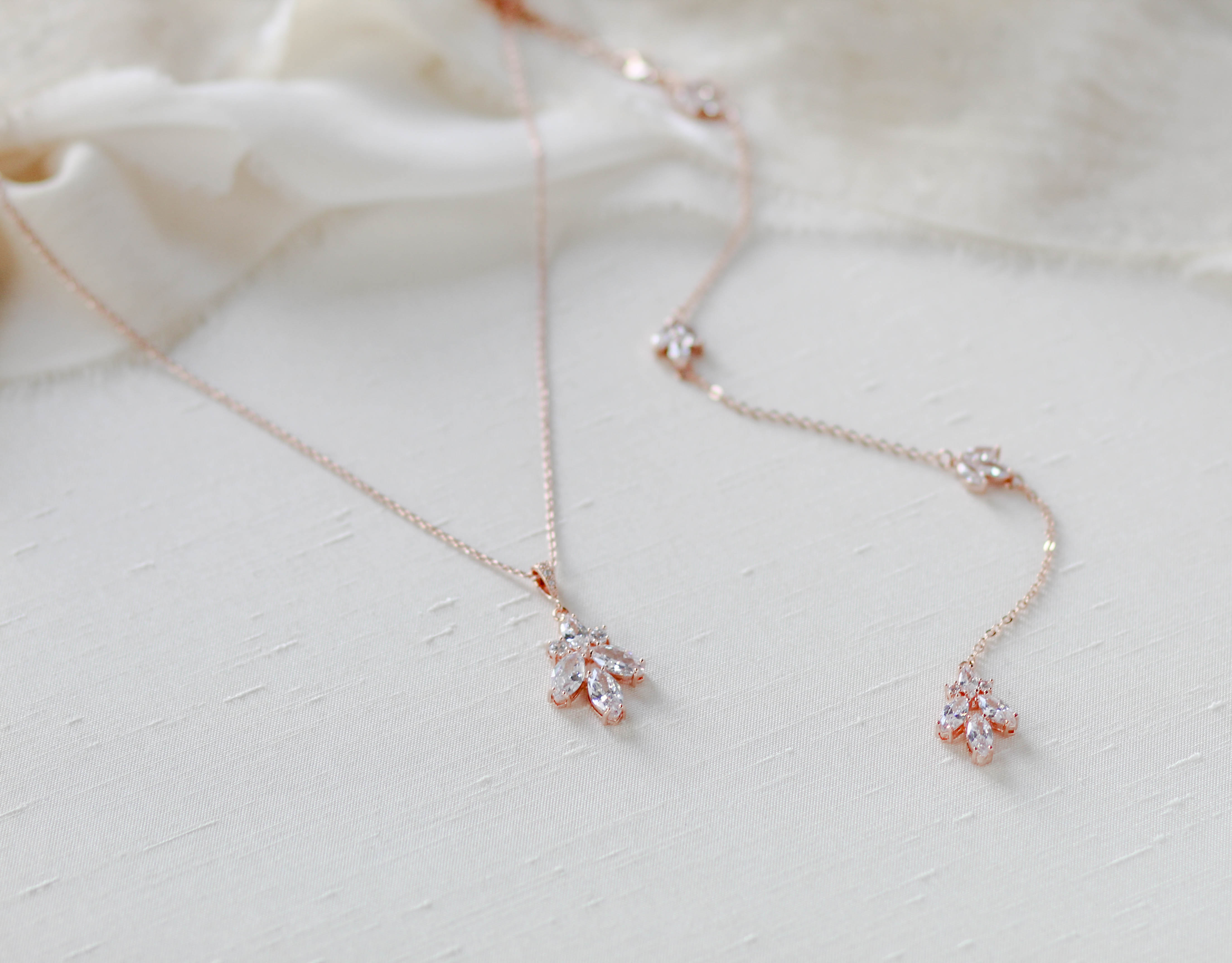 Simple Rose gold Bridal Backdrop necklace for Bride - DIVINE - Treasures by Agnes