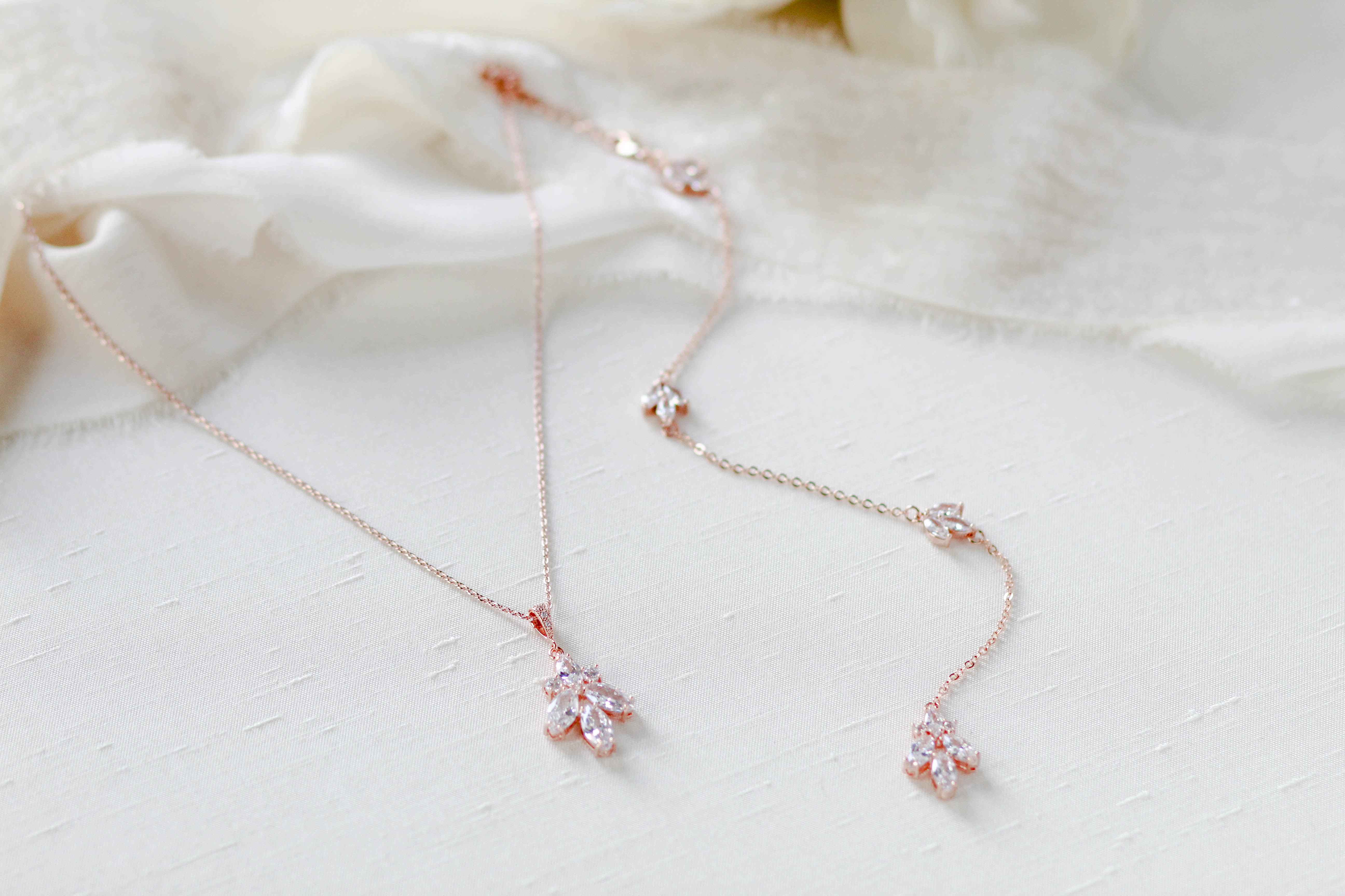 Simple Rose gold Bridal Backdrop necklace for Bride - DIVINE - Treasures by Agnes