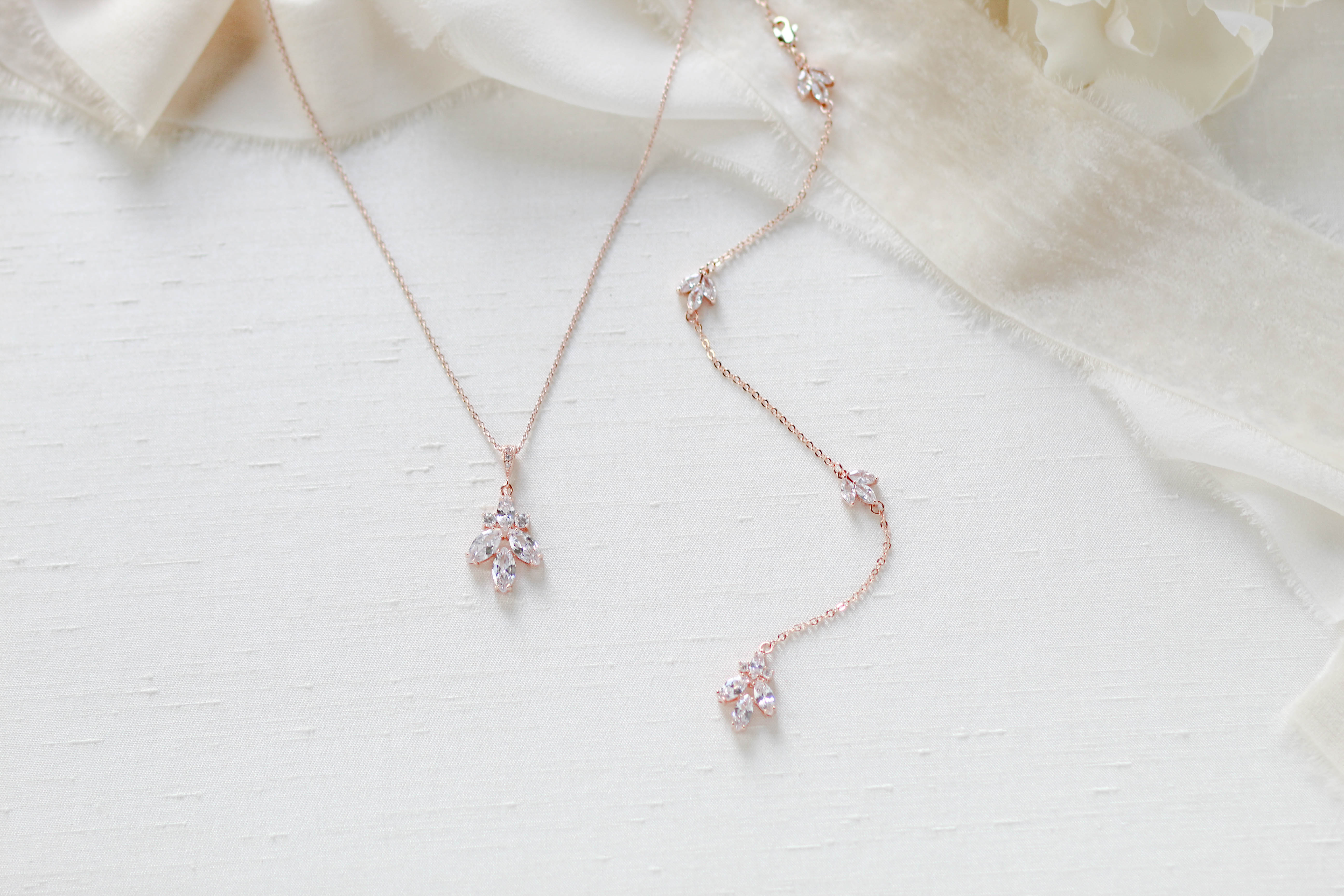 Simple Rose gold Bridal Backdrop necklace for Bride - DIVINE - Treasures by Agnes