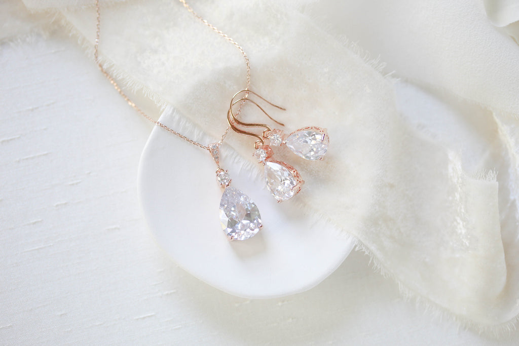 Delicate tear drop style necklace and earring set - PEYTON