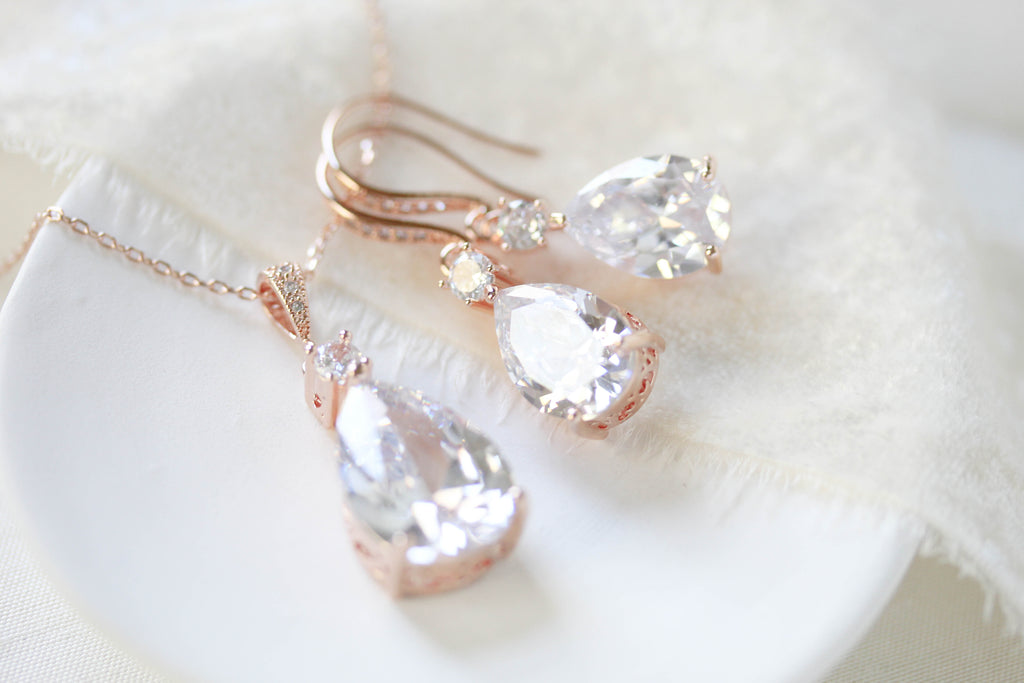 Delicate tear drop style necklace and earring set - PEYTON
