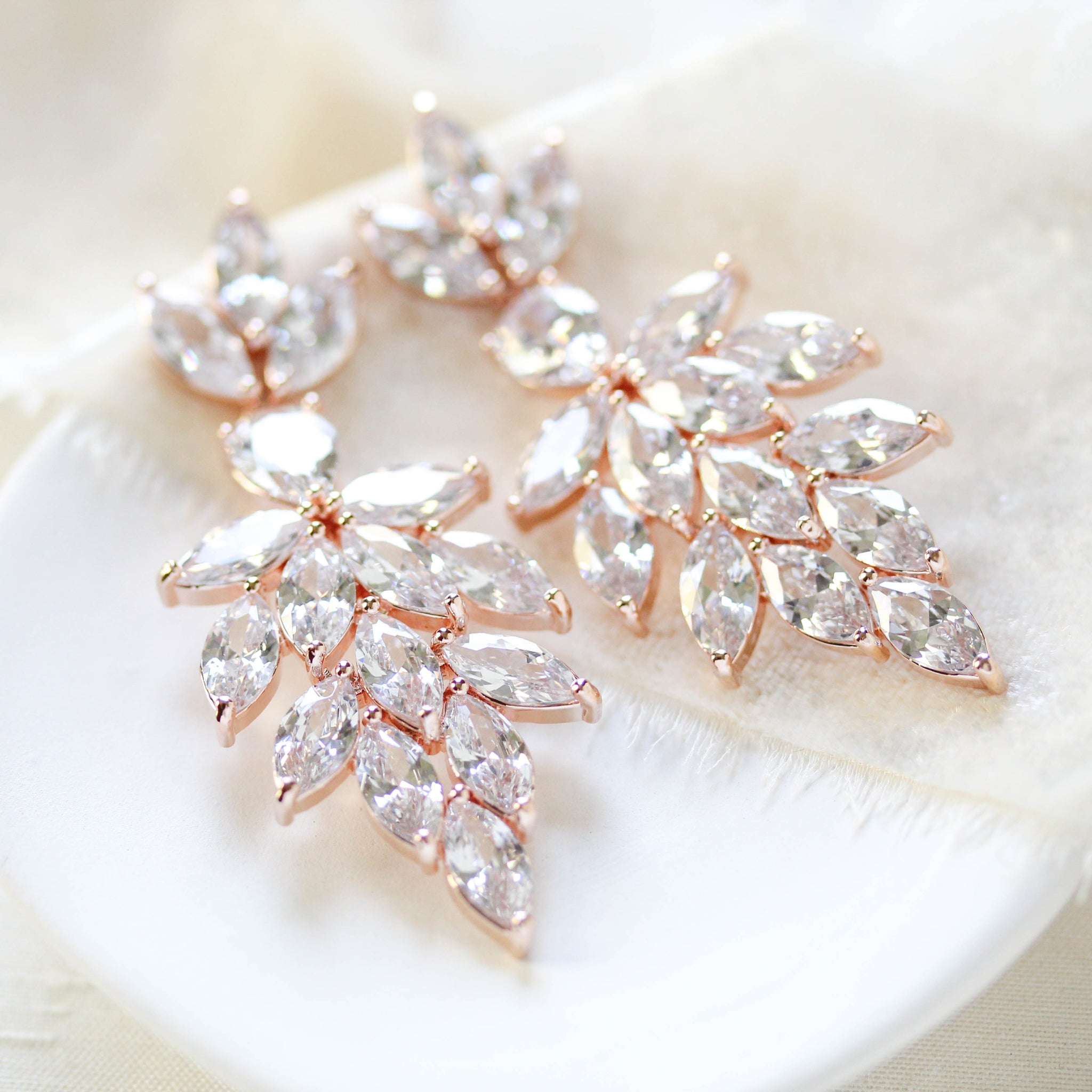 Rose gold wedding statement earrings for bride - ALICIA - Treasures by Agnes
