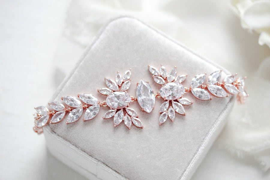 Rose gold statement cuff bridal bracelet - VIOLET - Treasures by Agnes