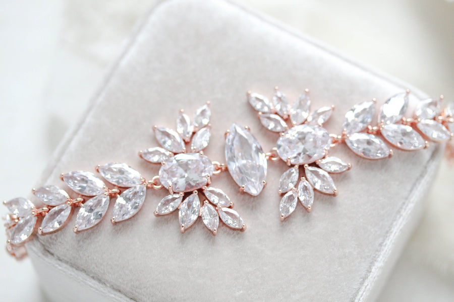 Rose gold statement cuff bridal bracelet - VIOLET - Treasures by Agnes