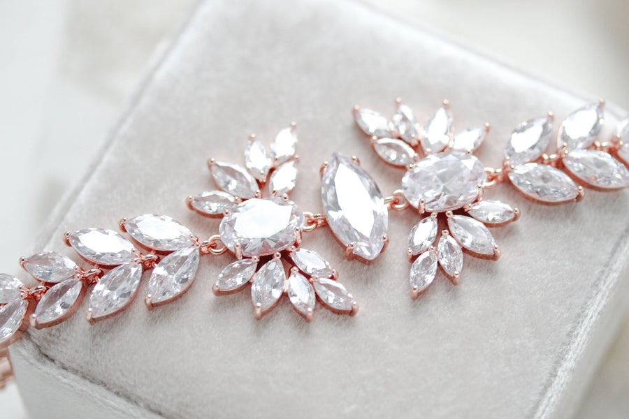 Rose gold statement cuff bridal bracelet - VIOLET - Treasures by Agnes