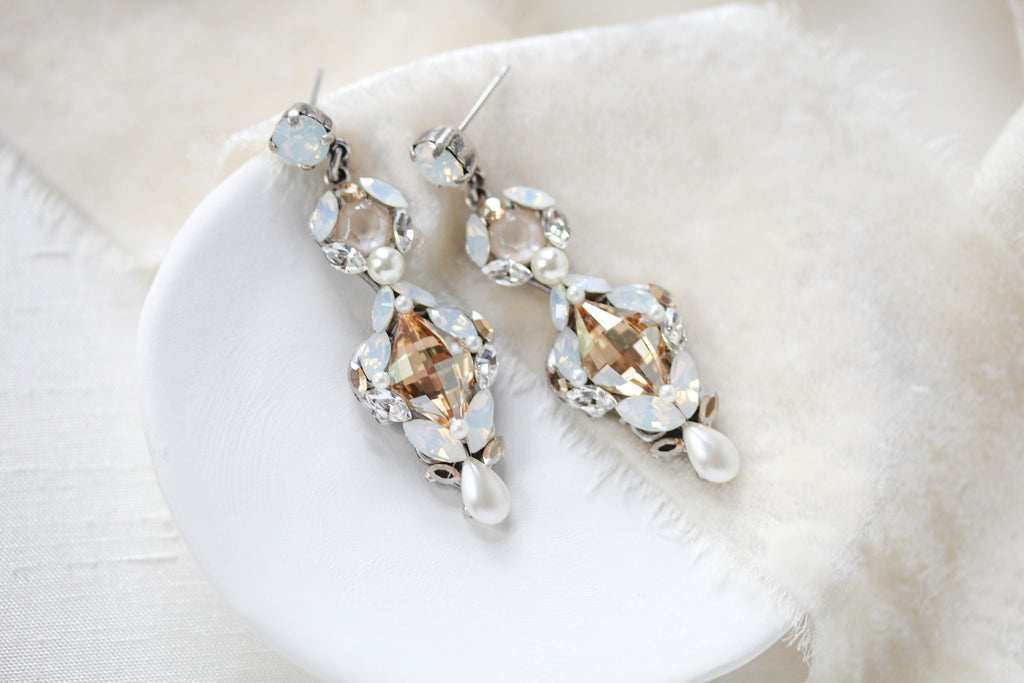 White opal Crystal Bridal earrings - ALEXIS - Treasures by Agnes