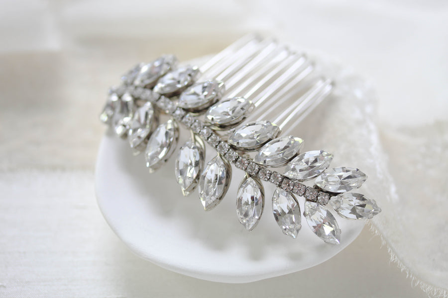 Crystal leaf bridal hair comb - ELSIE - Treasures by Agnes