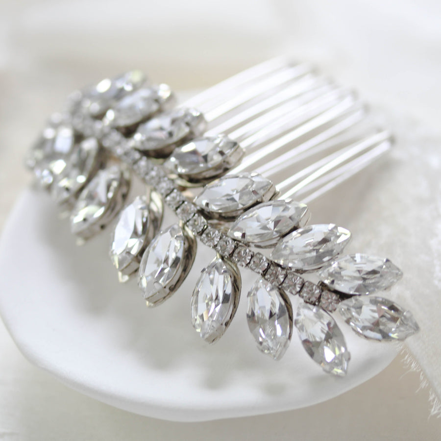 Crystal leaf bridal hair comb - ELSIE - Treasures by Agnes