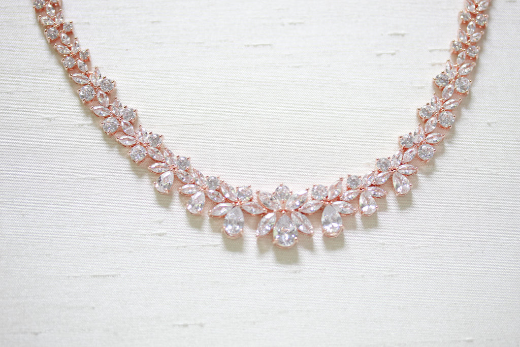 Rose gold statement backdrop necklace for bride - AUBREE - Treasures by Agnes