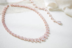 Rose gold statement backdrop necklace for bride - AUBREE - Treasures by Agnes