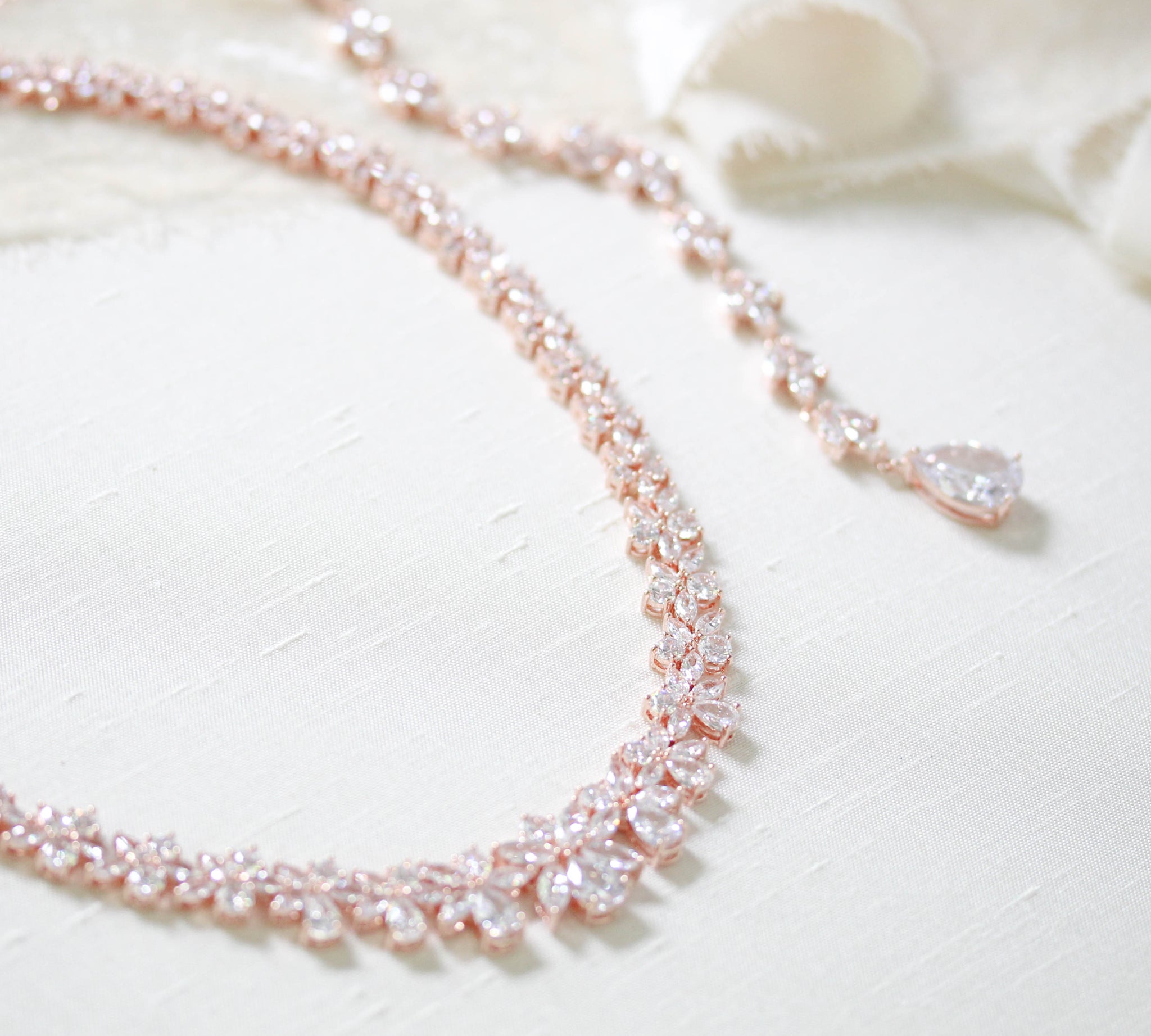 Rose gold statement backdrop necklace for bride - AUBREE - Treasures by Agnes