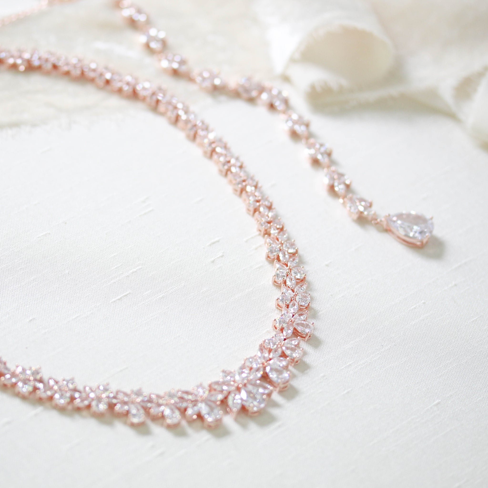 Rose gold statement backdrop necklace for bride - AUBREE - Treasures by Agnes