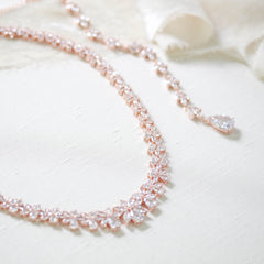 Rose gold statement backdrop necklace for bride - AUBREE - Treasures by Agnes