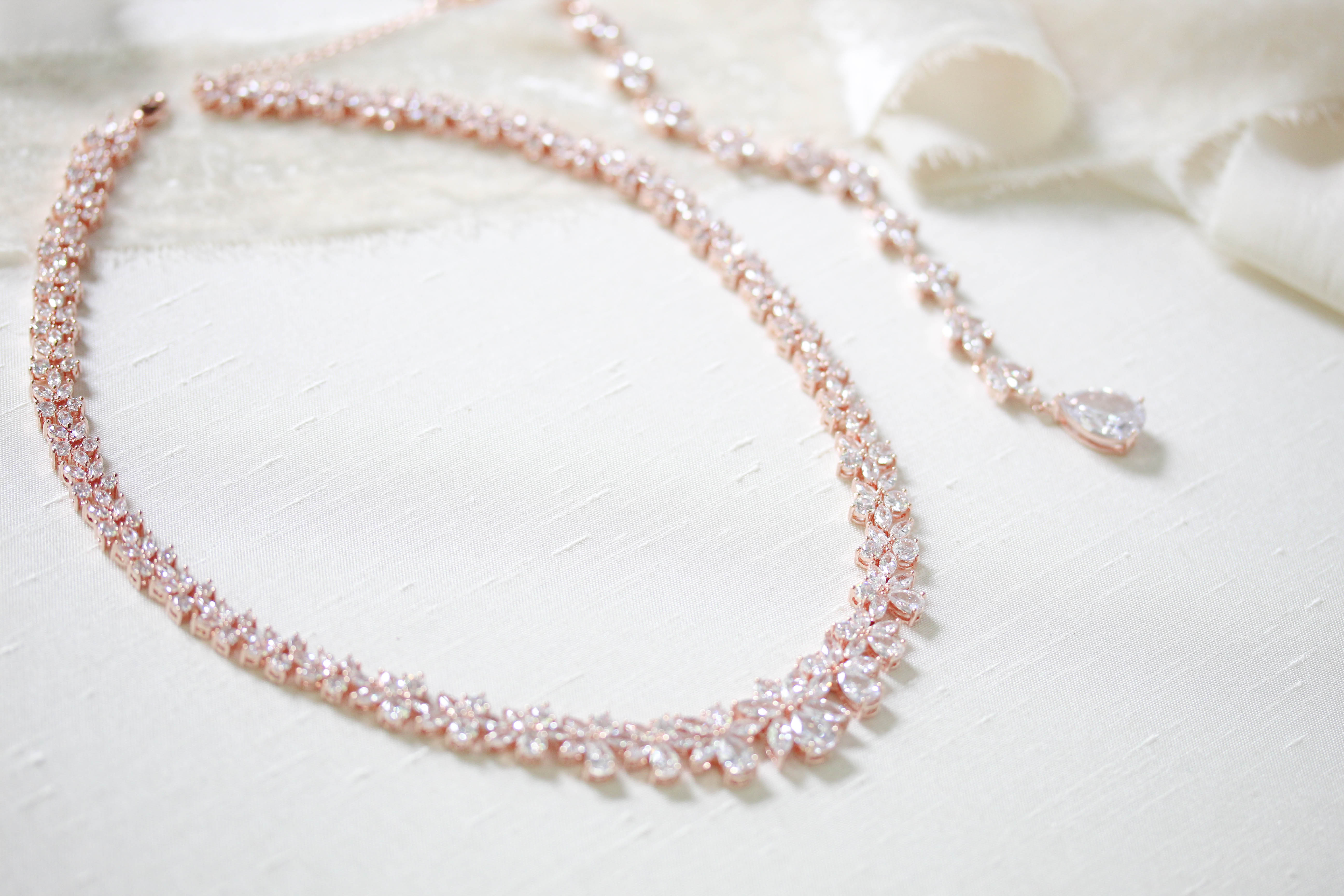 Rose gold statement backdrop necklace for bride - AUBREE - Treasures by Agnes