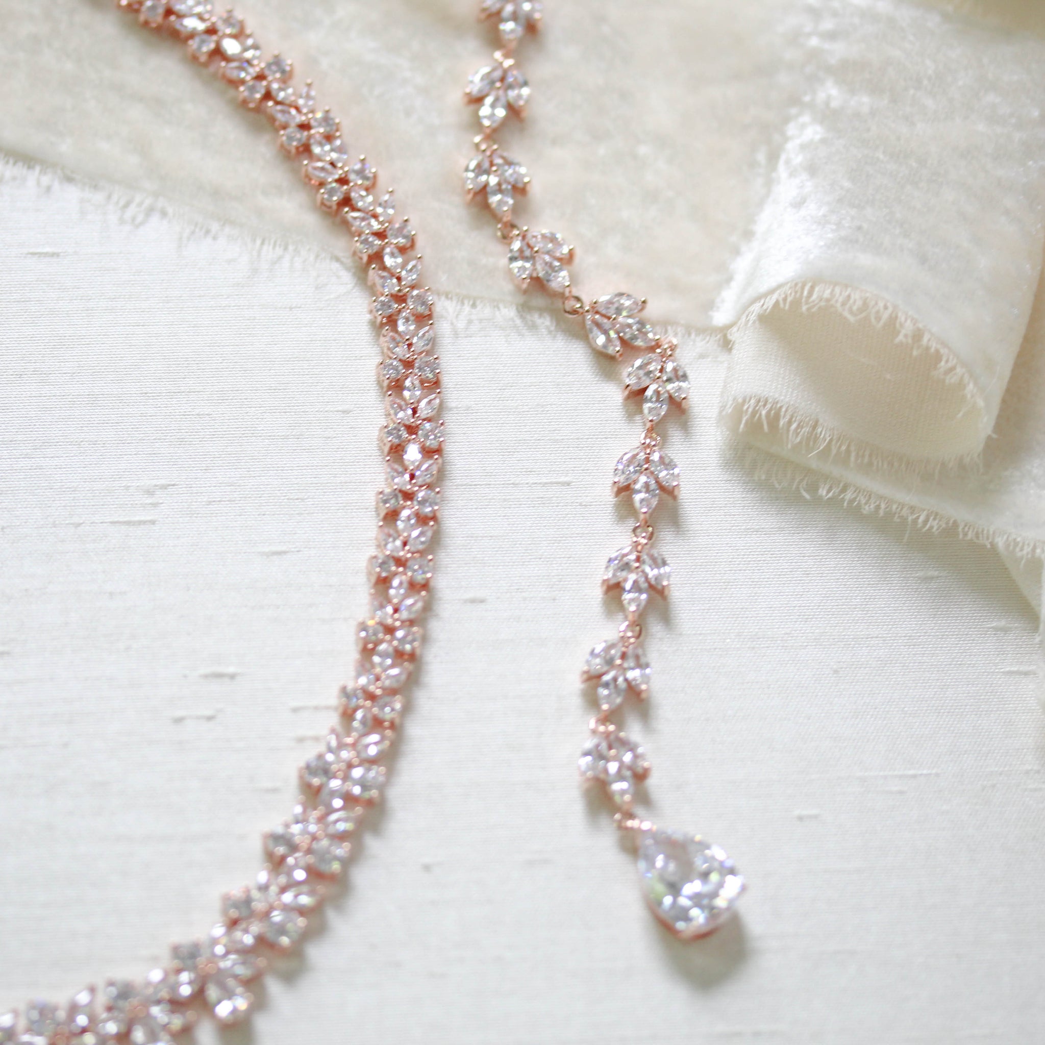 Rose gold statement backdrop necklace for bride - AUBREE - Treasures by Agnes