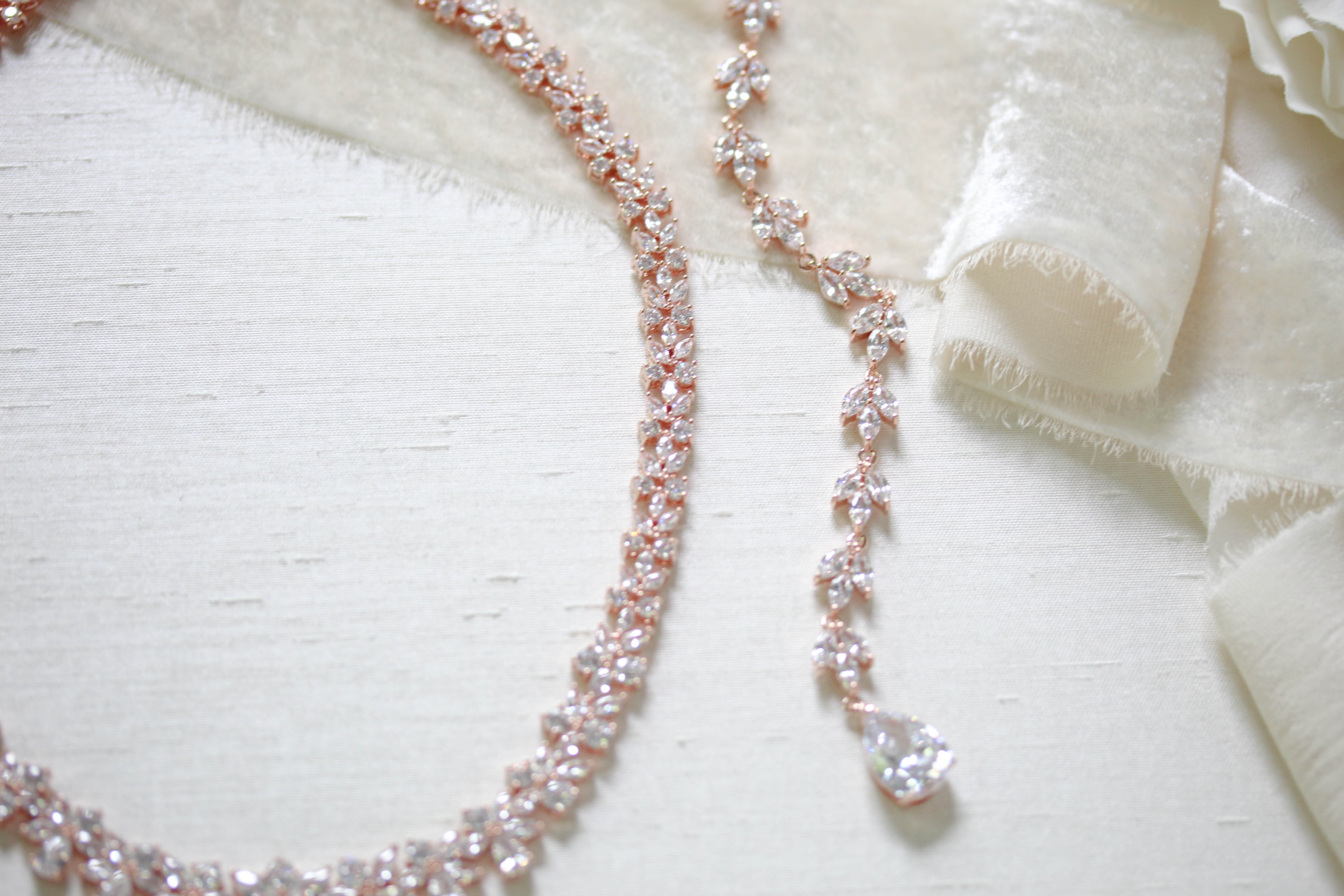 Rose gold statement backdrop necklace for bride - AUBREE - Treasures by Agnes