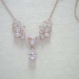 Crystal drop Cubic zirconia bridal backdrop necklace - HEIDI