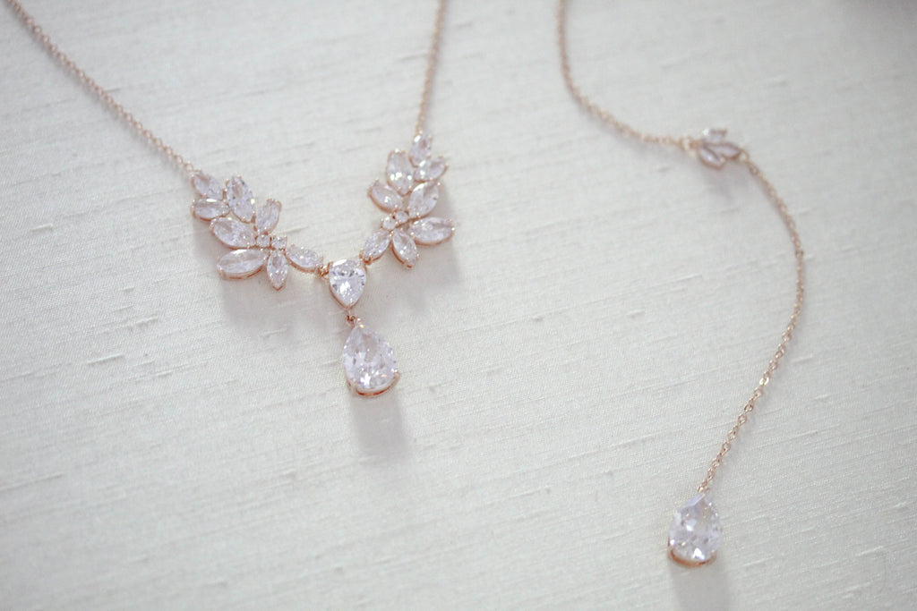 Crystal drop Cubic zirconia bridal backdrop necklace - HEIDI