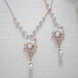Rose gold pearl and crystal Bridal backdrop necklace - MIA - Treasures by Agnes