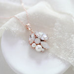 Simple white opal crystal and pearl Bridal necklace - BRIAR